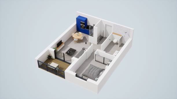 istock A 3D rendering of a blue and white room floor plan in a flat style 1465488764