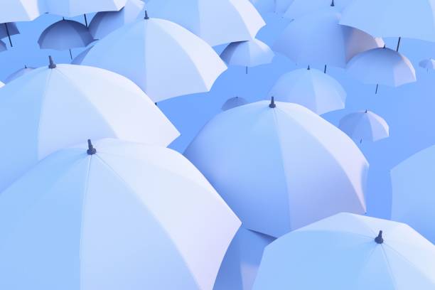 istock 3D illustration of white umbrellas 1465489462
