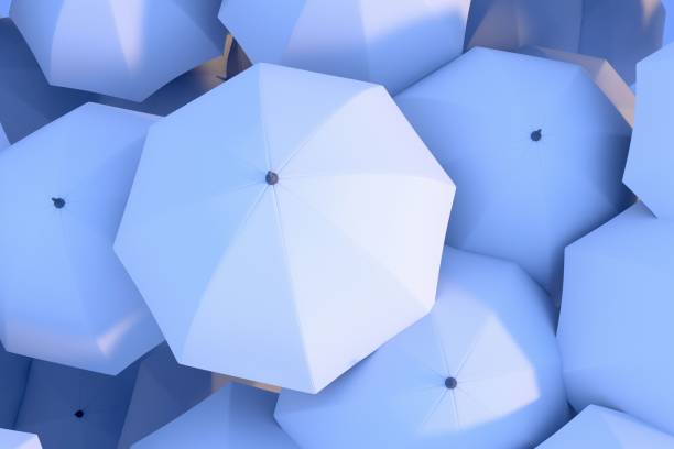 istock 3D illustration of white umbrellas 1465489470