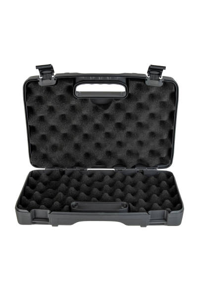 istock Black plastic container with foam inside for safe storage and transportation of fragile and expensive items. Sturdy plastic case. Isolate on a white background. 1465492480