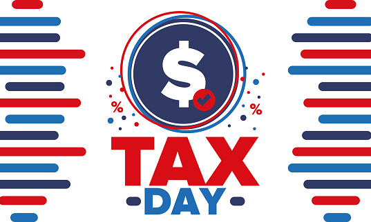 National Tax Day in the United States. Federal tax filing deadline. Day on which individual income returns must be submitted to the federal government. American patriotic vector poster