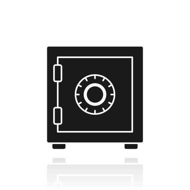 Strongbox. Icon with reflection on white background Icon of "Strongbox" with its reflection and isolated on a blank background. Vector Illustration (EPS file, well layered and grouped). Easy to edit, manipulate, resize or colorize. Vector and Jpeg file of different sizes. safes and vaults stock illustrations