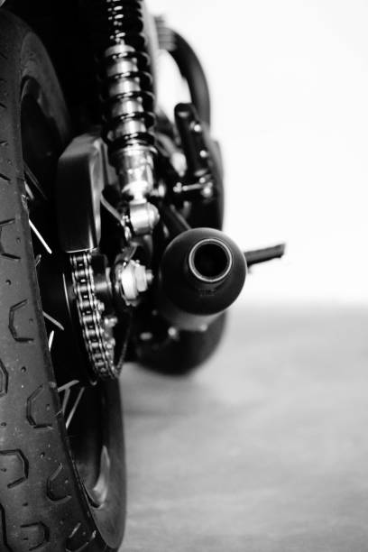 istock Vertical grayscale of a motorcycle wheel 1465494614
