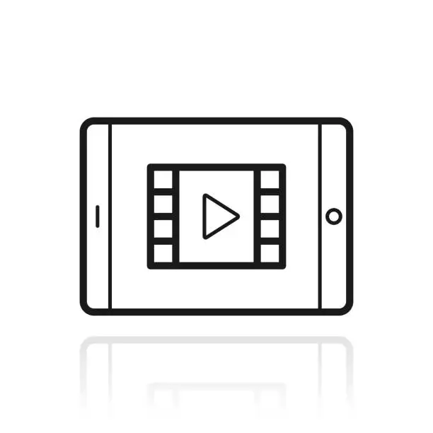 Vector illustration of Watch video on tablet PC. Icon with reflection on white background