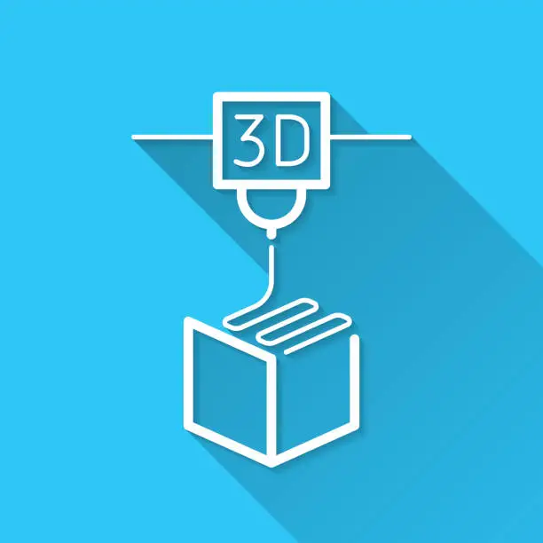 Vector illustration of 3D printer. Icon on blue background - Flat Design with Long Shadow