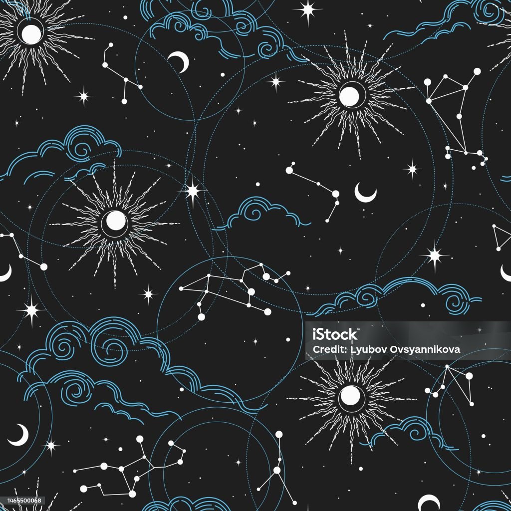 Star Pattern Magic Seamless Magic Pattern With Sun Moon Clouds Stars Stock Illustration ...