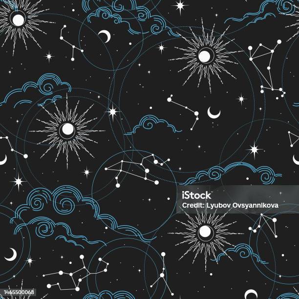 Star Pattern Magic Seamless Magic Pattern With Sun Moon Clouds Stars Stock Illustration ...