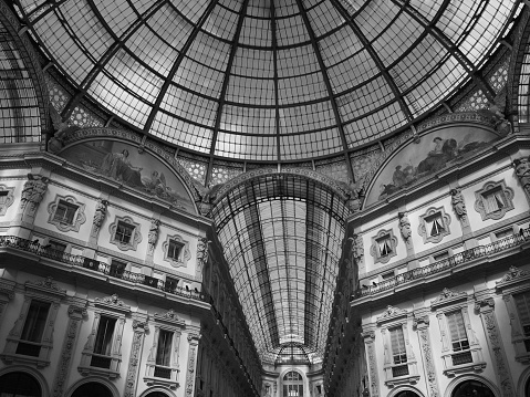 The grayscale of the roof in Galleria Vittorio Emanuele II, Milan, Italy