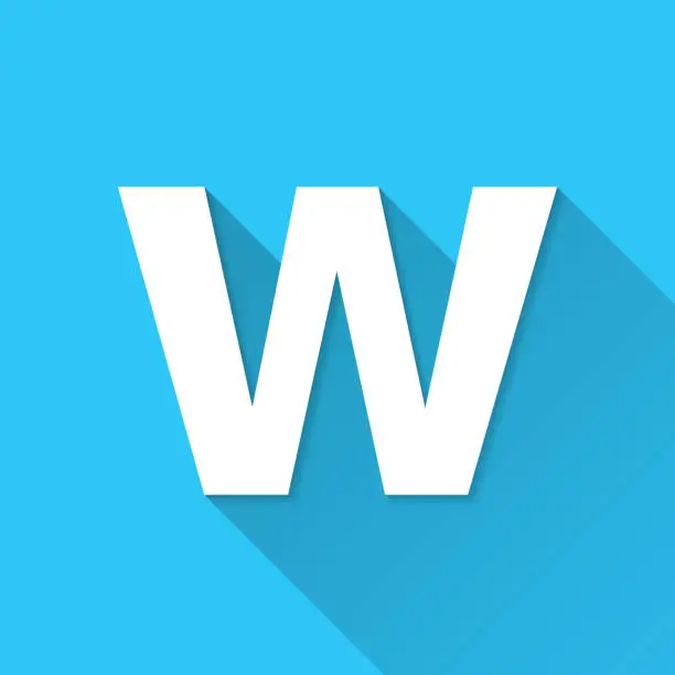 Vector illustration of Letter w. Icon on blue background - Flat Design with Long Shadow