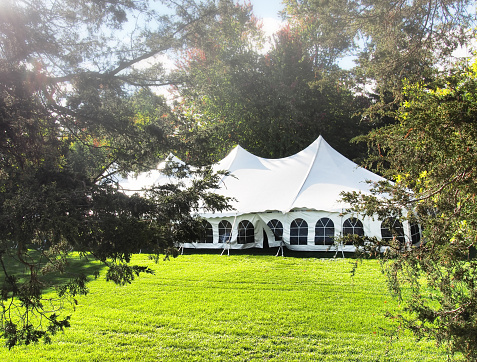 tent set up in the early morning on day of a wedding