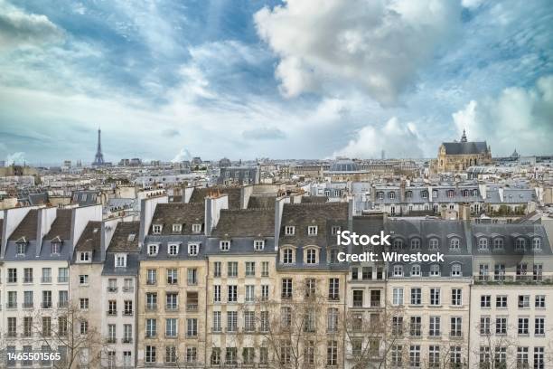 Paris Typical Buildings In The Marais Aerial View Stock Photo - Download Image Now