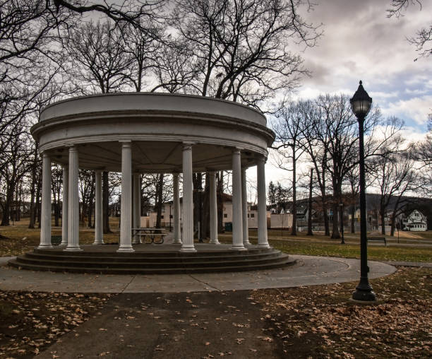 Georgetown, Washington DC - May 1, 2018: Fisheye view of the Francis Scott Key Memorial Park, featuring a bronze bust statue
