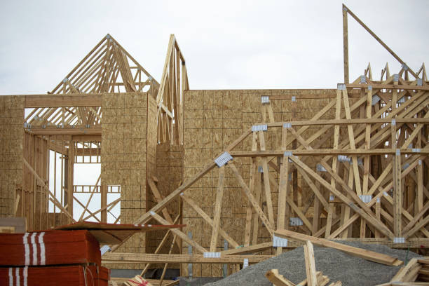 istock Wooden carcass, a timber framing construction 1465502869