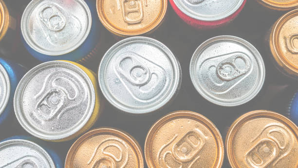 istock Group of aluminium cans, cold drink. Top view. 1465505842