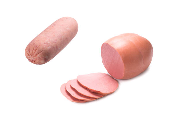 istock Boiled sausage isolated on white. 1465506167