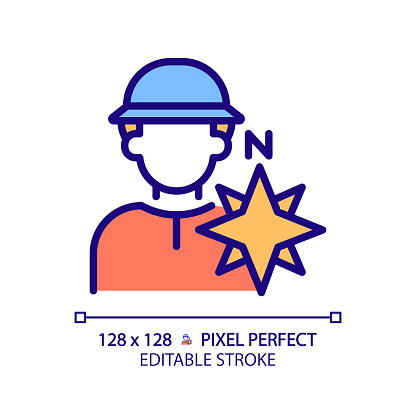 Explorer pixel perfect RGB color icon. Inquisitive person. Adventurer. Character and brand archetype. Psychoanalytic theory. Isolated vector illustration. Simple filled line drawing. Editable stroke