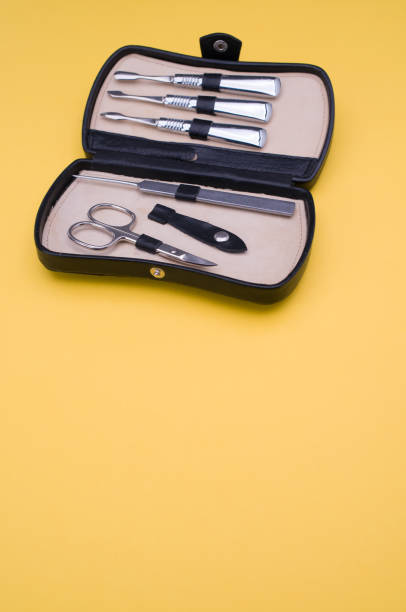 istock Black leather manicure set bag with copy space at the bottom 1465512200