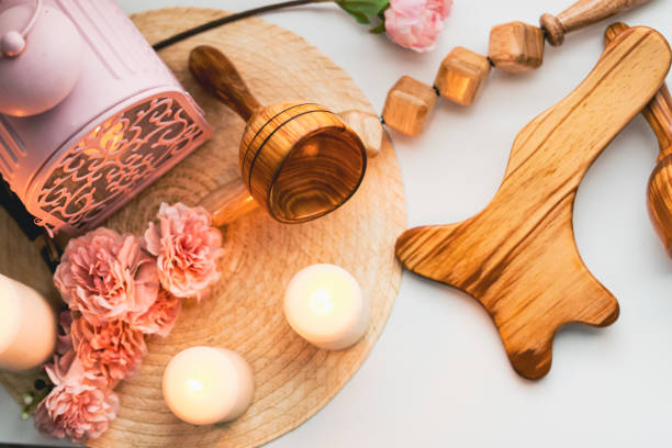 istock Scented candles and a set of wooden tools for massage 1465515181