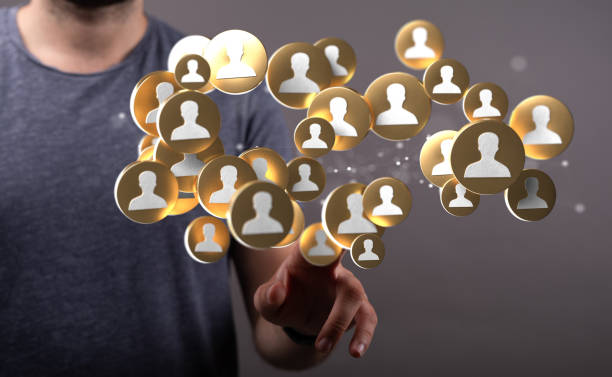 istock 3D rendering of digital human icons with hand pointing at it from the background 1465516437