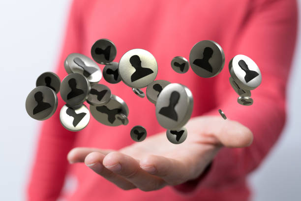 istock 3D rendering of digital human icons with hand pointing at it from the background 1465516468