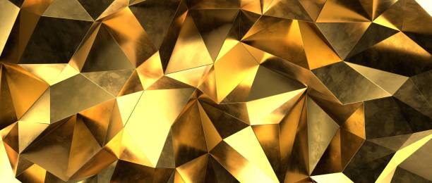 istock Futuristic widescreen golden background with geometrical shapes in virtual space 1465517169