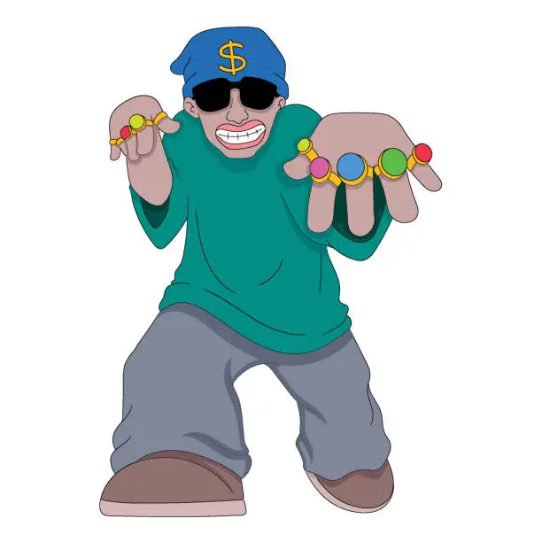 Vector illustration of Negro rappers are doing cool with lots of rings