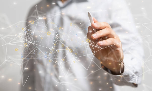 istock 3D rendering of an Abstract technology group and social network connection on a blurry background 1465518304