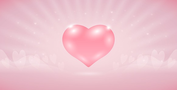 Glossy Heart on Light Pale Pink Background. Vector clipart for Valentine's Day project.