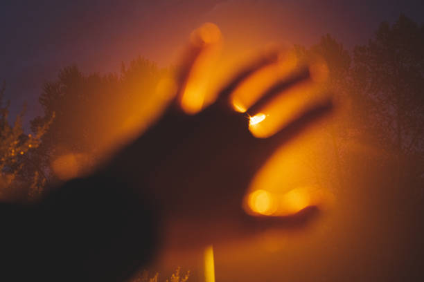 hand in light blurry night