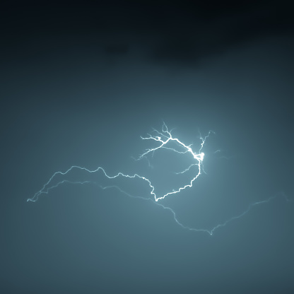 Lightning bolts on the dark sky background