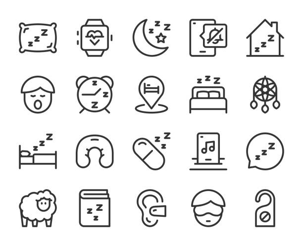 Sleeping - Line Icons Sleeping Line Icons Vector EPS File. bedtime stock illustrations
