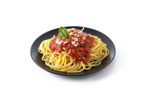 istock Spaghetti with bolognese sauce isolated on white background 1465521469