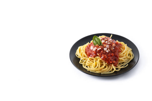 istock Spaghetti with bolognese sauce isolated on white background 1465521488