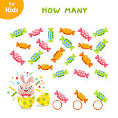 istock Mini game for kids. Help the rabbit find and count the same candies. Easter 1465523069