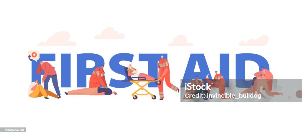First Aid And Rescue Vector First Aid Concept With Medic Treating Persons Using First Aid Kit ...