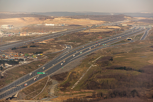 highway road traffic near airport at suburb of istanbul turkey