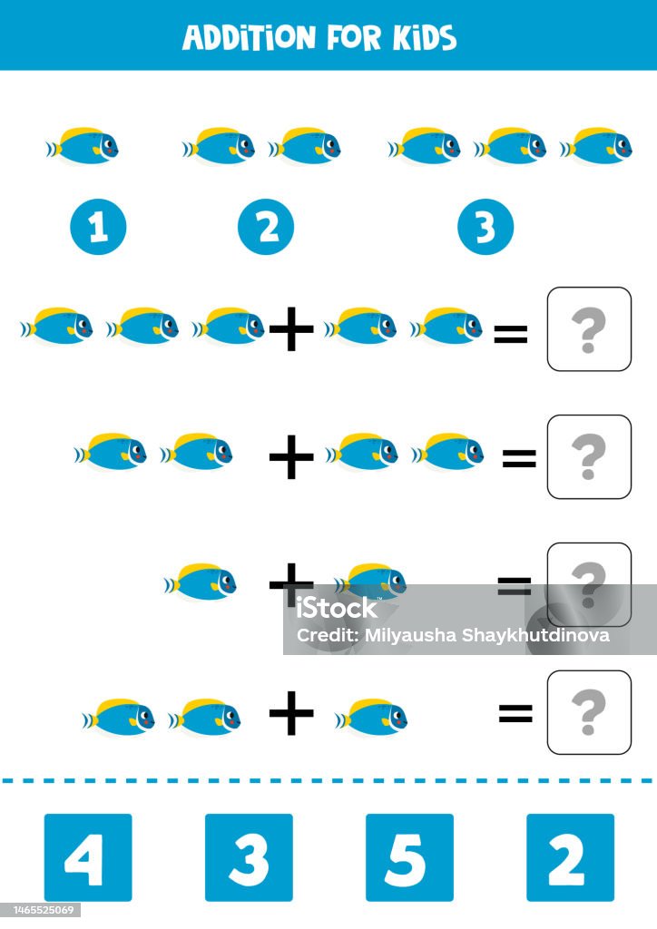 Addition Cute Addition For Kids With Cute Powder Blue Tang Stock Illustration ...