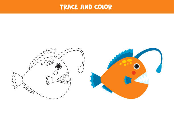 Trace And Color Cartoon Cute Angler Fish Worksheet For Children Stock  Illustration - Download Image Now - iStock