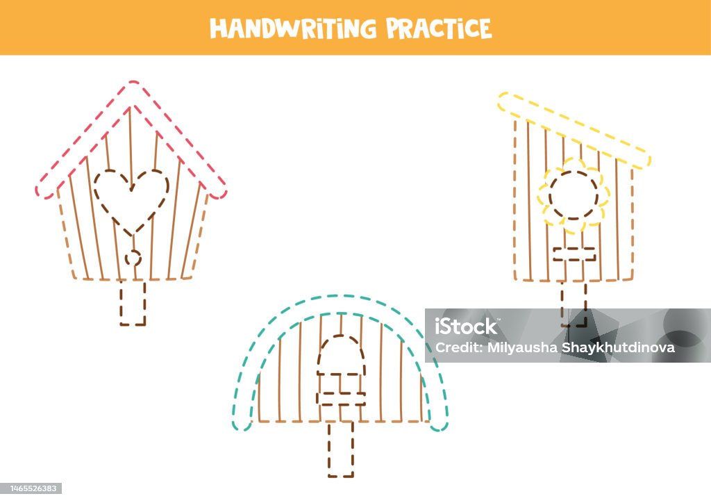 Tracing Lines For Kids Cute Birdhouses Writing Practice Stock