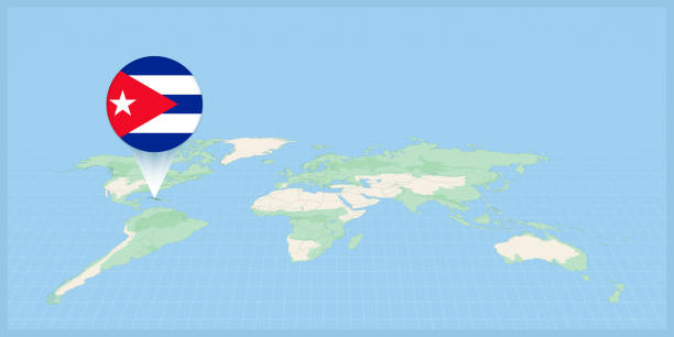 istock Location of Cuba on the world map, marked with Cuba flag pin. 1465528294
