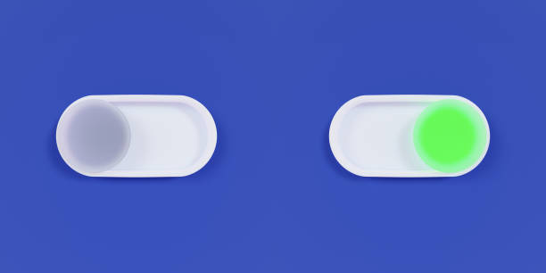istock Switch on and off on a blue isolated background with glass elements 3d render 1465530051
