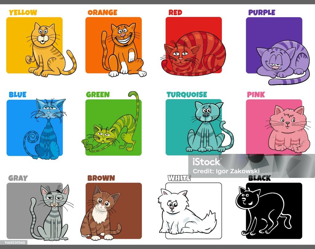 Basic Cartoon Colours Basic Colors Set With Cartoon Cats Characters Stock Illustration ...