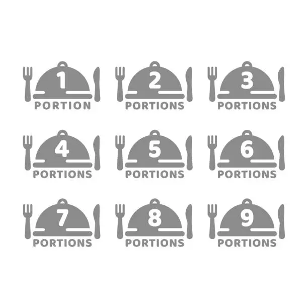 Vector illustration of Meal portion size with dish cover vector icon set