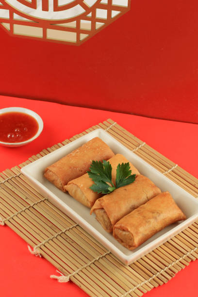 istock Chinese Lumpia or Vegetable Spring Roll with Sweet Spicy Sauce 1465532307