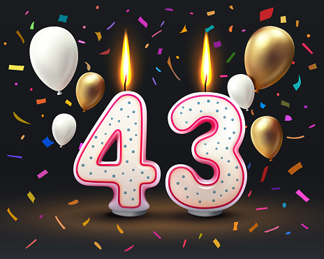 Happy Birthday years. 43 anniversary of the birthday, Candle in the form of numbers. Vector illustration