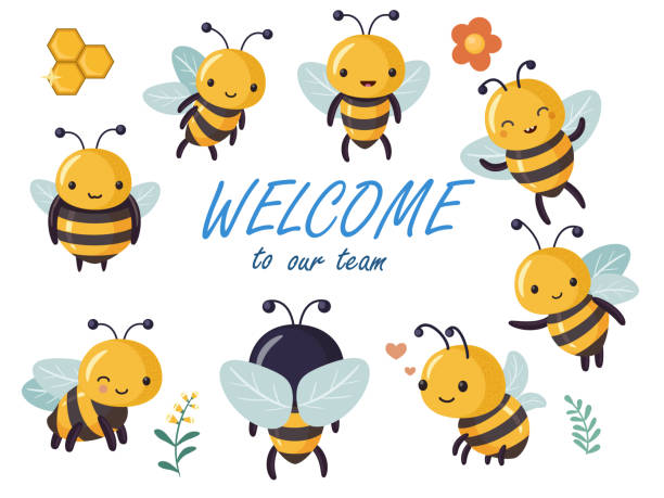 zestaw postaci ccute z kreskówek pszczół symbol pracy zespołowej i przyjaźni. - ccute stock illustrations