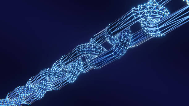 istock Concept connected technology building business nodes. Blockchain crypto technology chain digital ledger for cryptocurrencies like bitcoin or Ethereum. Data security and encryption.  3d rendering 1465537027