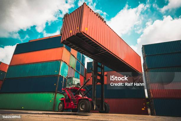Shipping Container Racking Over Seas Cargo Container For Overseas Shipping In Shipyard With Heavy Machine ...