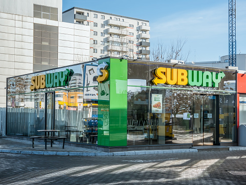Bucharest, Romania - 01.01.2023: New Subway fast food restaurant opened at a gas station in Bucharest