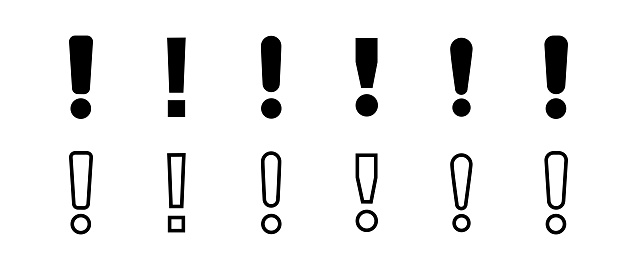 Exclamation mark sign icon. Attention speech bubble symbol. Round colourful 11 buttons. Vector
